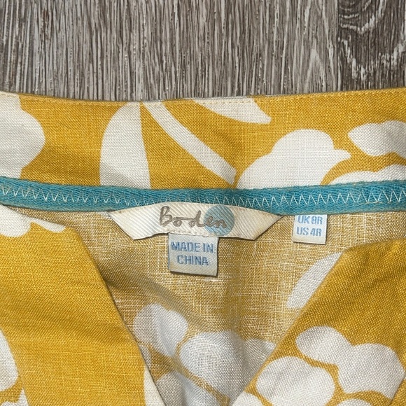 Boden Yellow and White Floral Dress linen size 4 - Picture 3 of 6
